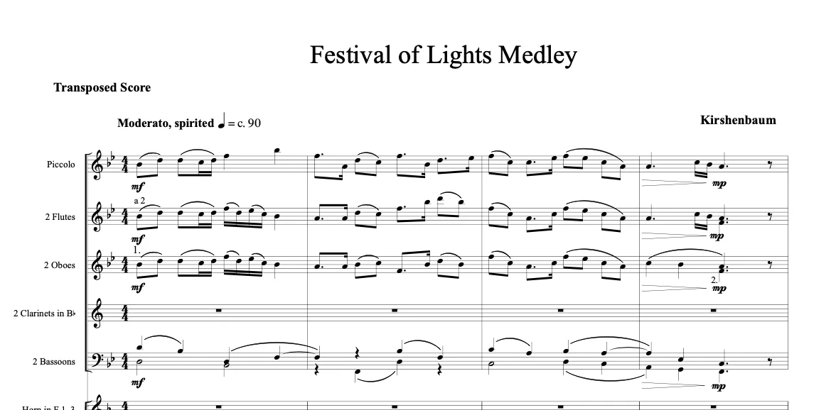 Opening score page of Festival of Lights Medley