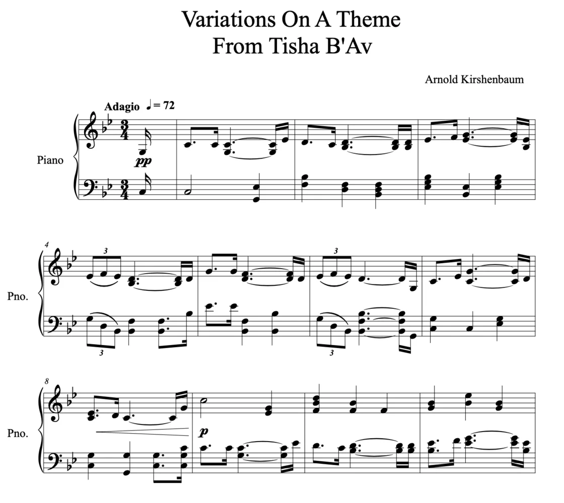 Opening score page of Variations on a Theme from Tisha B'Av